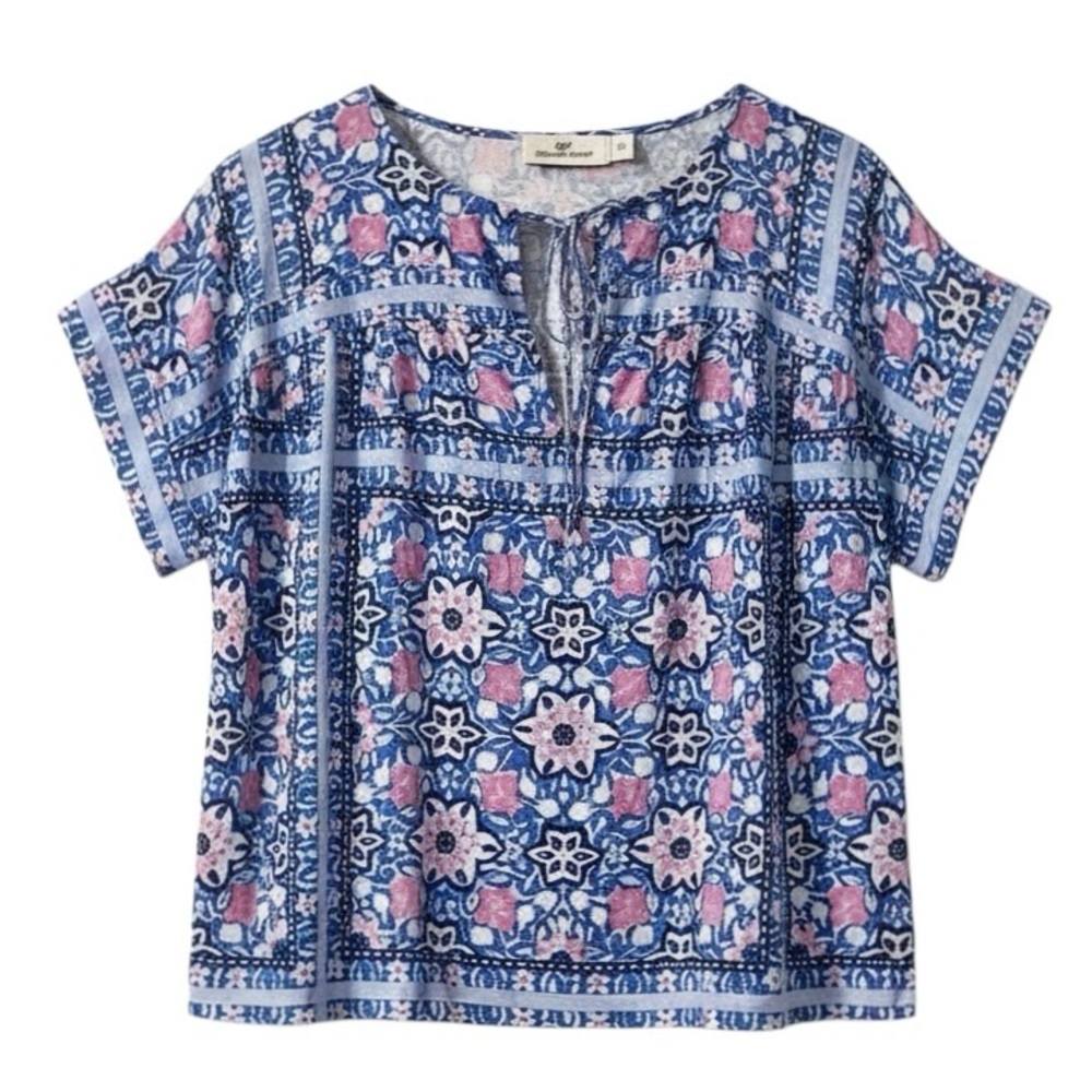 Vineyard Vines Bloom Scarf Print Blouse Size XS Blue Floral Crepe 2W001540